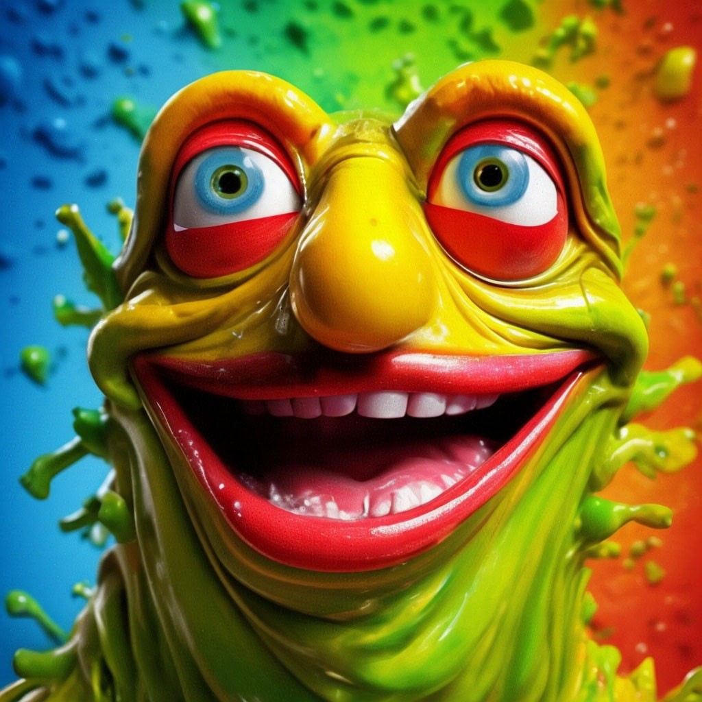 non-existent character, fun, joke, funny, smile, big eyes, joy, fractal butterfly, digital painting, red and green color, golden sparks, huge eyes, smile, surrealism, art, photorealistic, professional photo, hyper detail